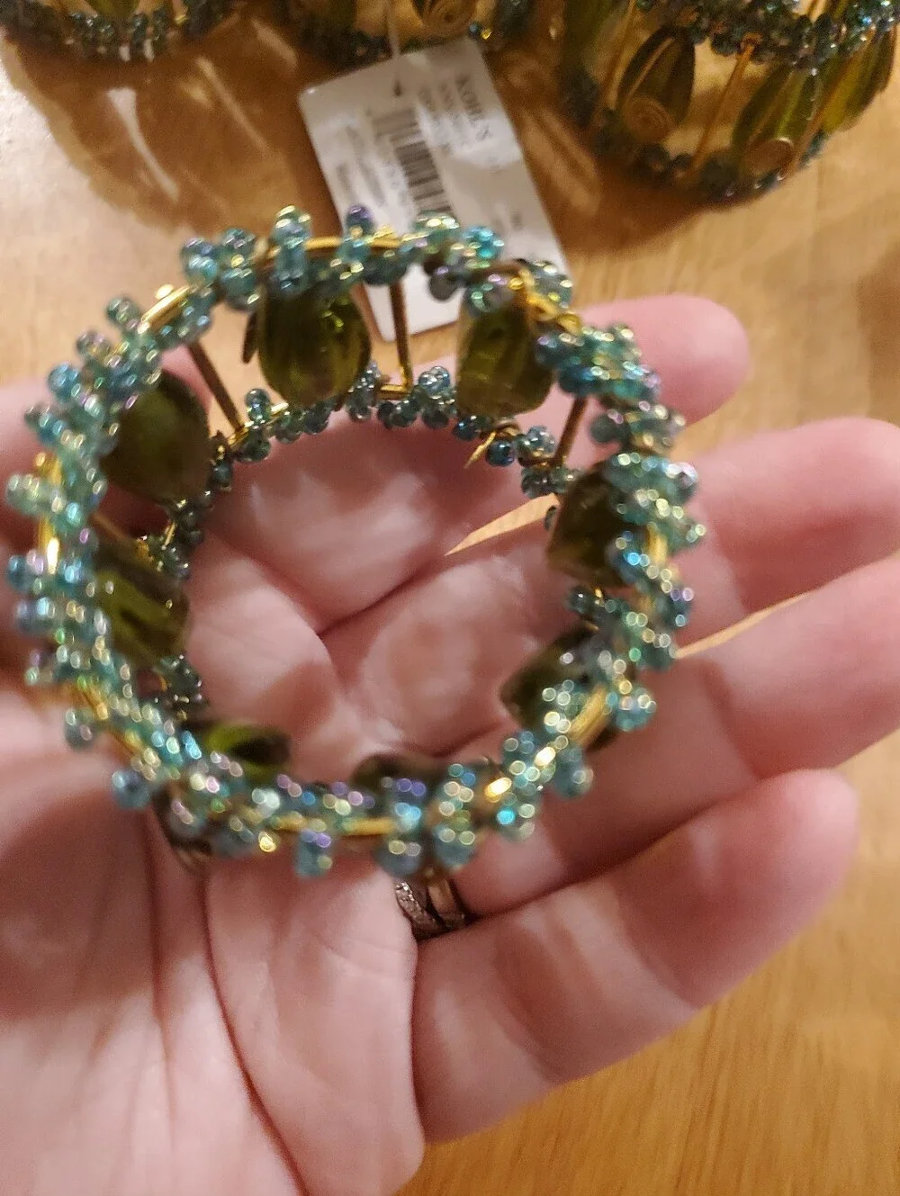Set of 8 Kohls Baja Collection Green & Turquoise Glass Beaded Napkin Rings Boho